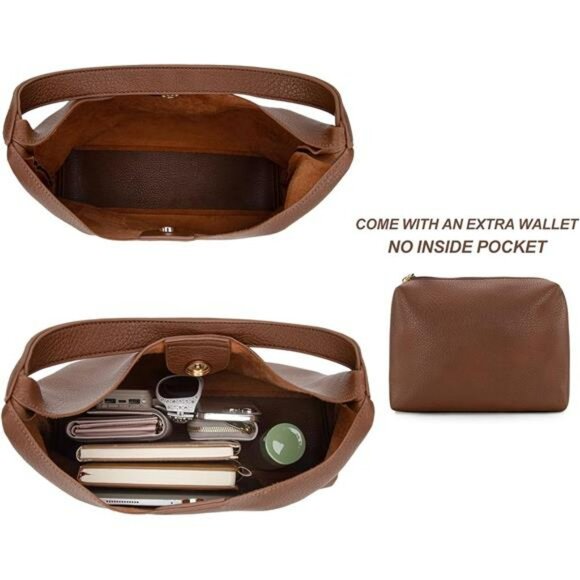 Slouchy Hobo Shoulder Bag Women Large Handbag with Scarf and Zipper Pouch - Picture 5 of 7